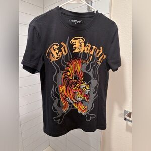 Ed Hardy • Black/Gold Crawling Tiger Rhinestone T-shirt • Size S